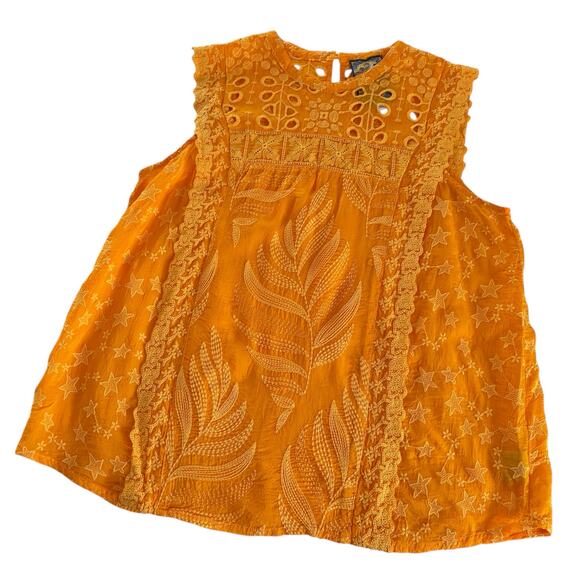 Johnny Was Leafy Concetta Blouse Yellow Boho Embroidered High Neck Size Medium - Picture 2 of 8